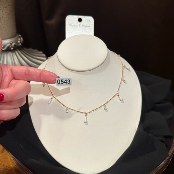 Gold Hardware Faux Opal Rain Drop & Faux Crystal Charm Necklace, NWT - Picture 6 of 8